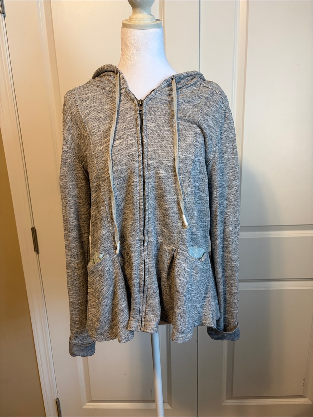 Anthropologie Heather Gray Hooded Zip Front Jacket
